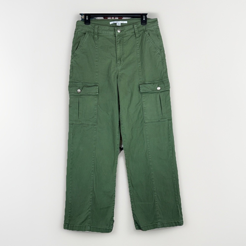 Utility Grunge CELEBRITY PINK WOMEN'S OLIVE GREEN WIDE LEG‎ CARGO PANTS 11/30